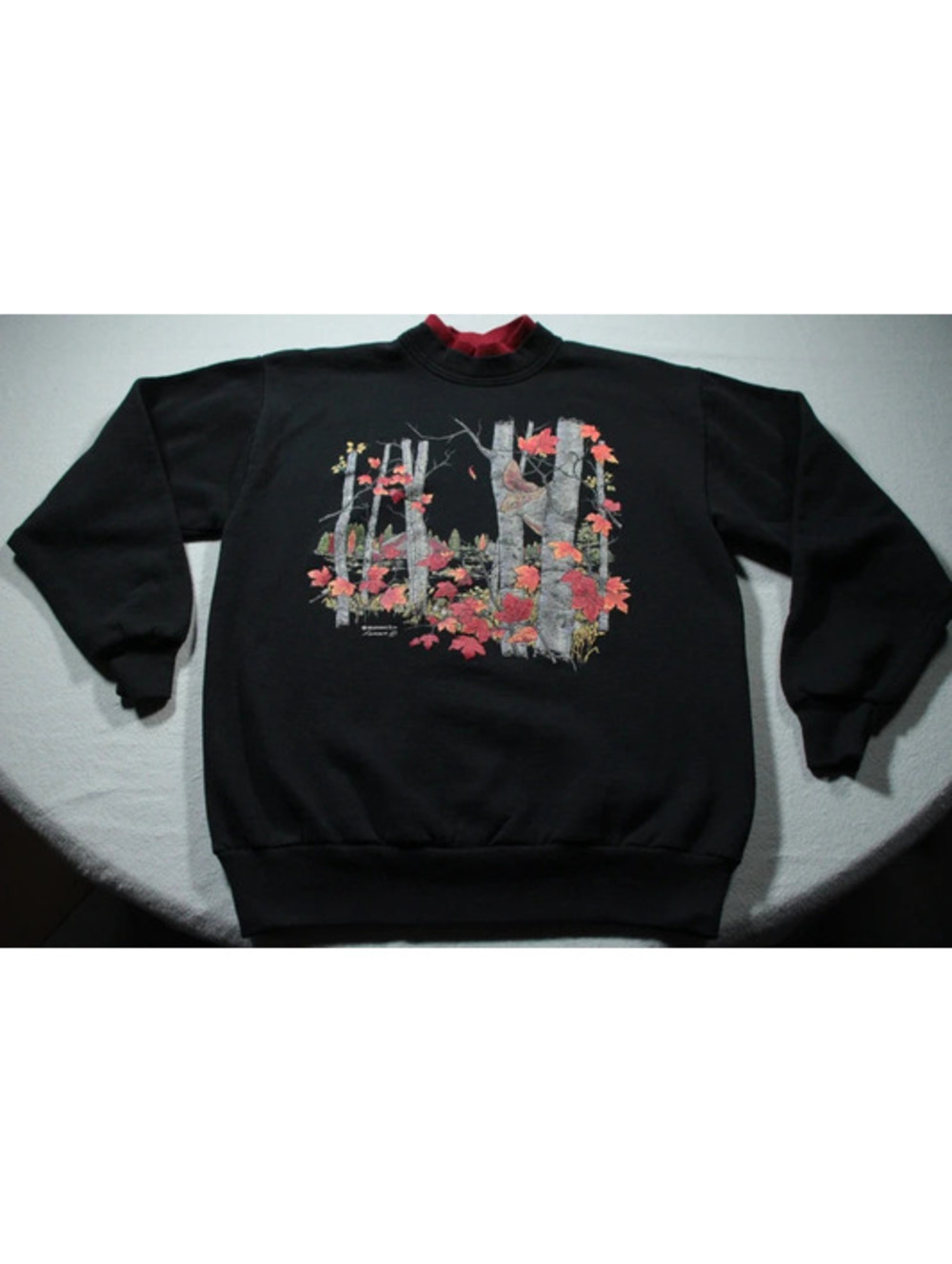 Vintage 90s Women's Fall Autumn Sweatshirt M Jerzees Morning Sun Leaves Squirrel